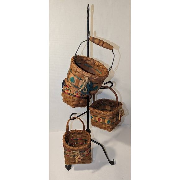 26" Wrought Iron Stand 4 Baskets Christmas Hand Woven Tree - Picture 1 of 12